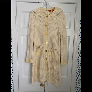Tory Burch cotton/suede sweater jacket. Size L